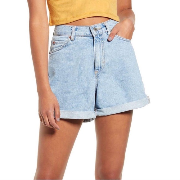Topshop Roll Hem Mom Denim Shorts - Picture 1 of 1